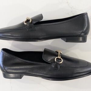 Anthropologie Maeve Horsebit Loafers Women 8 Black Leather Rounded Toe Brazil